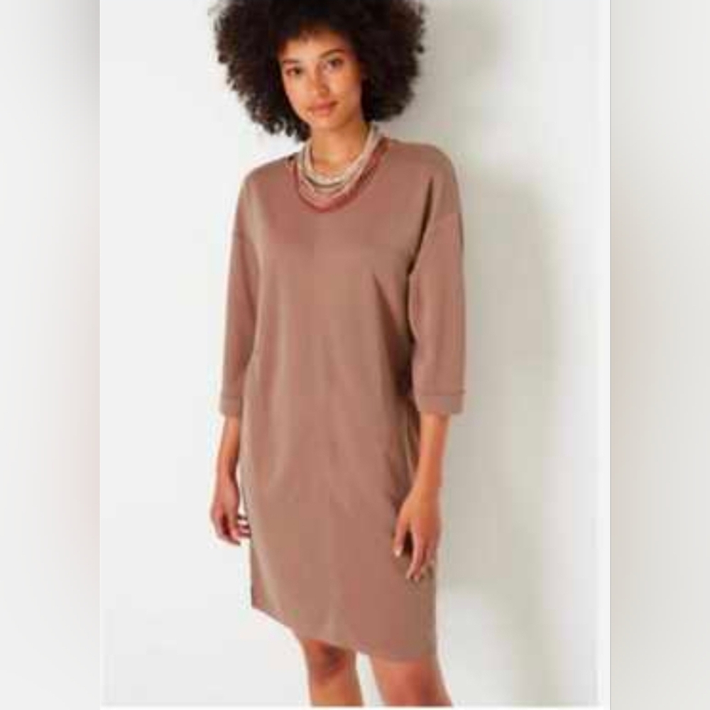 J.Jill Pure Sand Washed Pique Relaxed Dress In Tan Size S